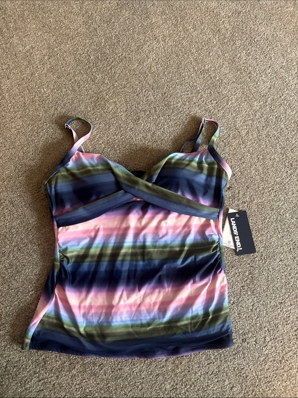 Lands' End Multicolor Striped Swim Tankini Top